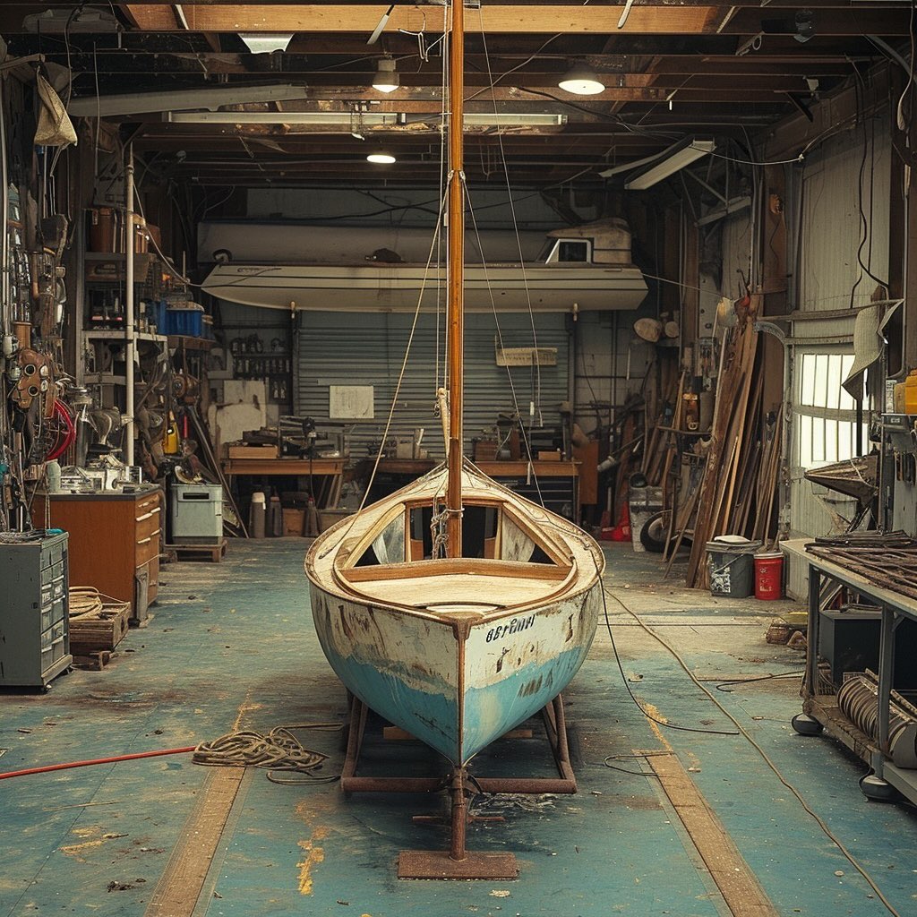 AI generated photo of a sailboat workshop